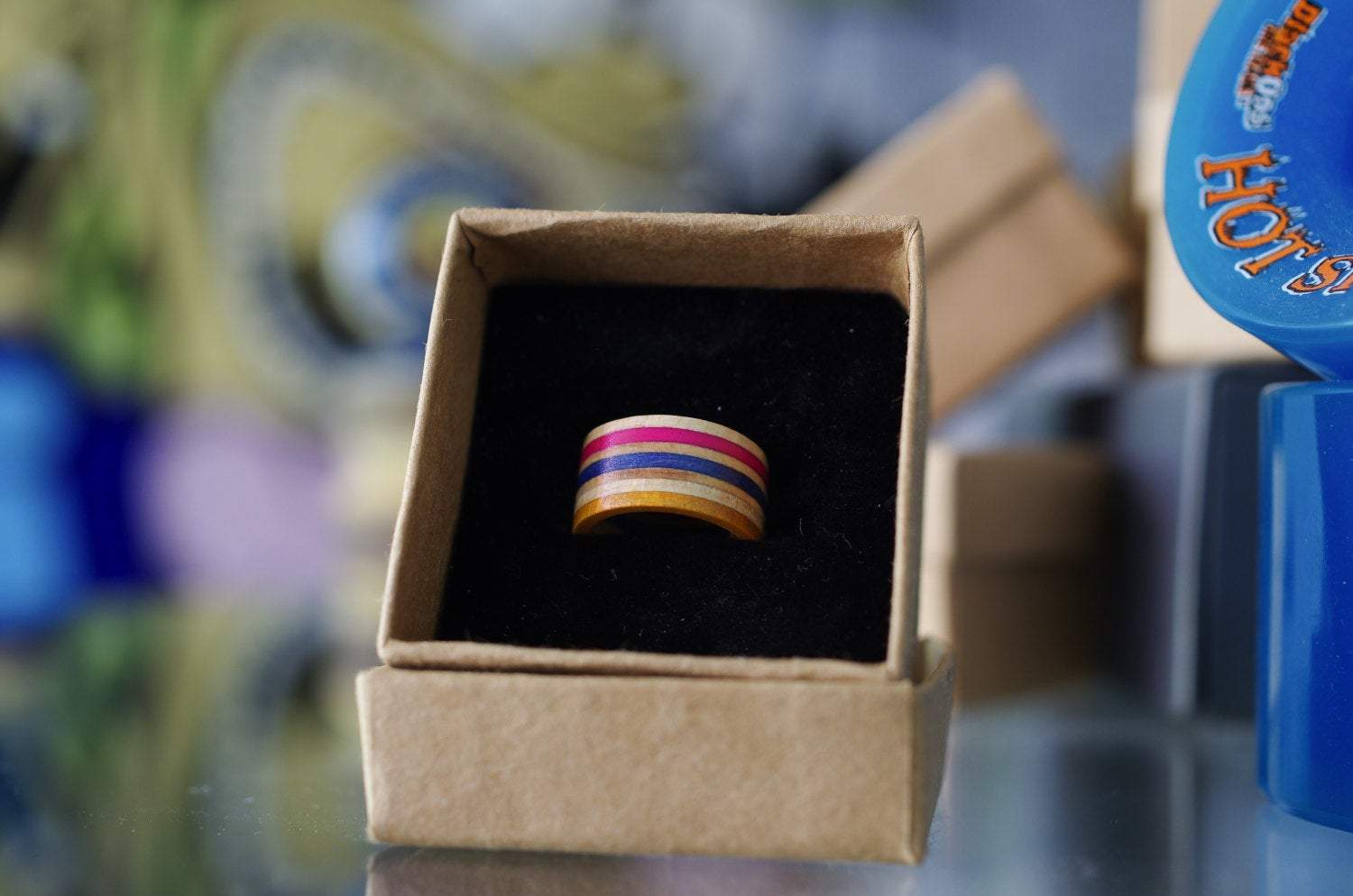 Bague skateboard recyclé 7PLIS orange bleue rose - 7PLIS