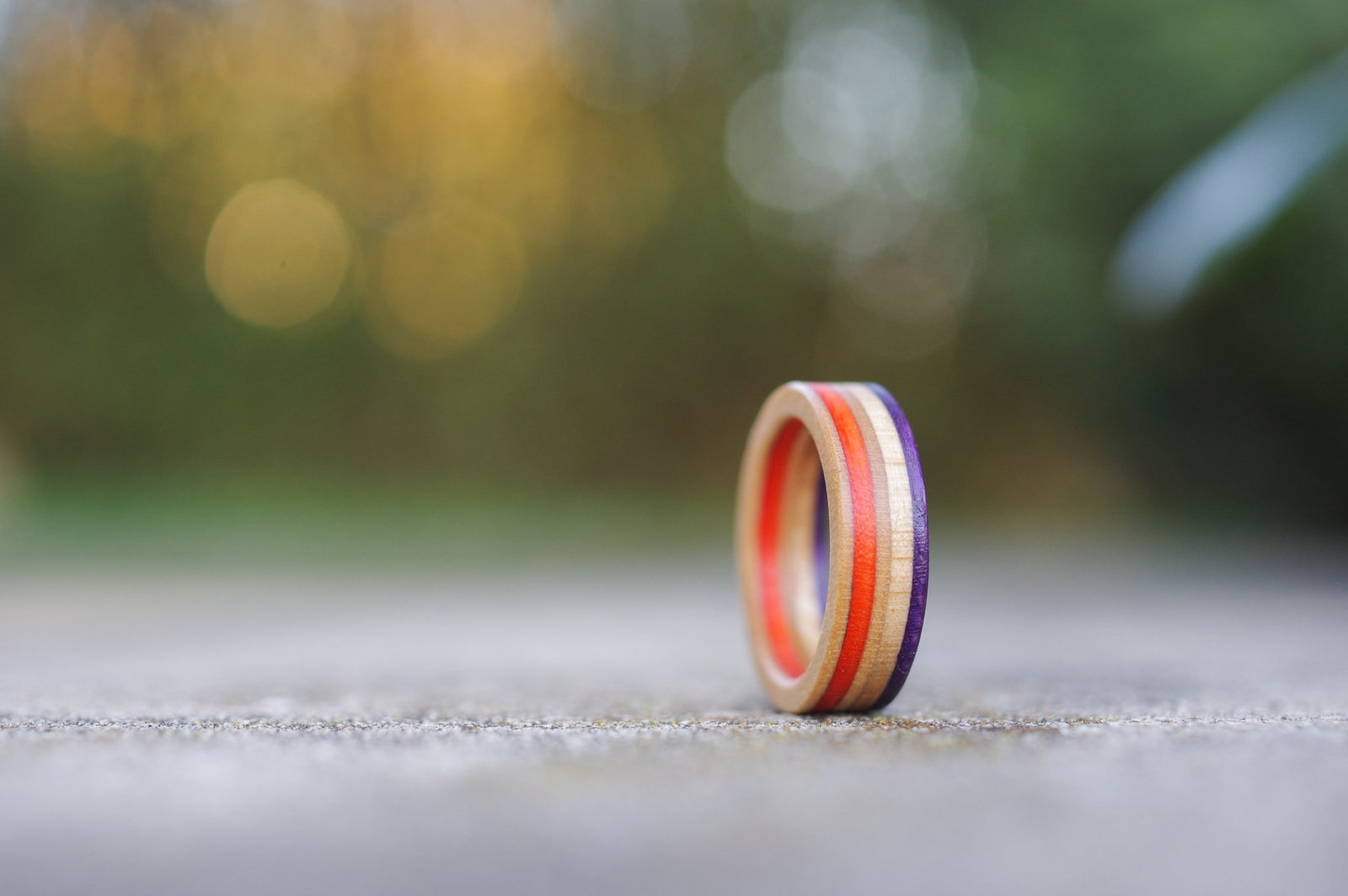 Bague skateboard recyclé 7PLIS violette orange bois - 7PLIS