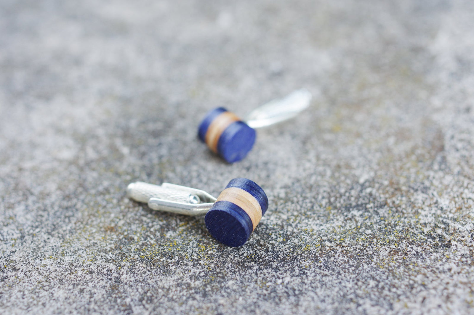 Boutons de manchette bleu nuit et bois - 7PLIS