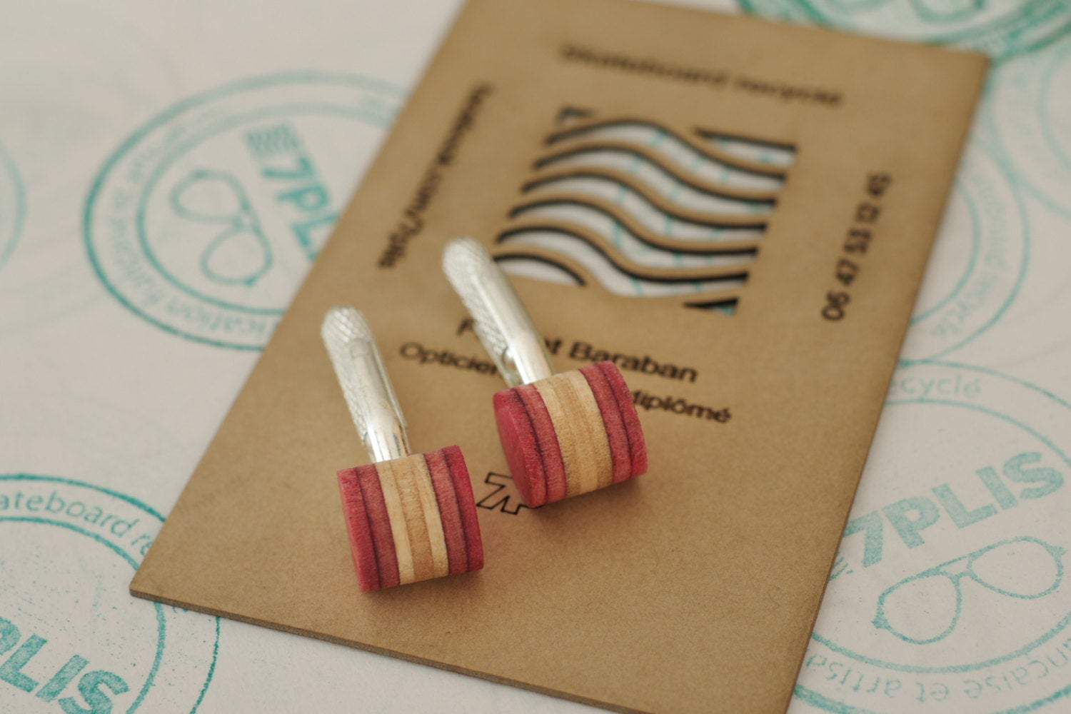 Boutons de manchette bois et rose - 7PLIS