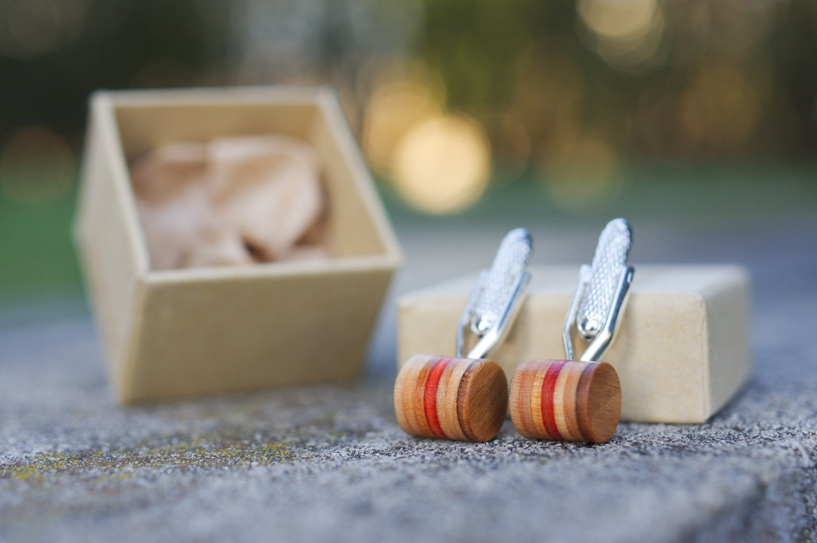 Boutons de manchette orange brun et bois - 7PLIS