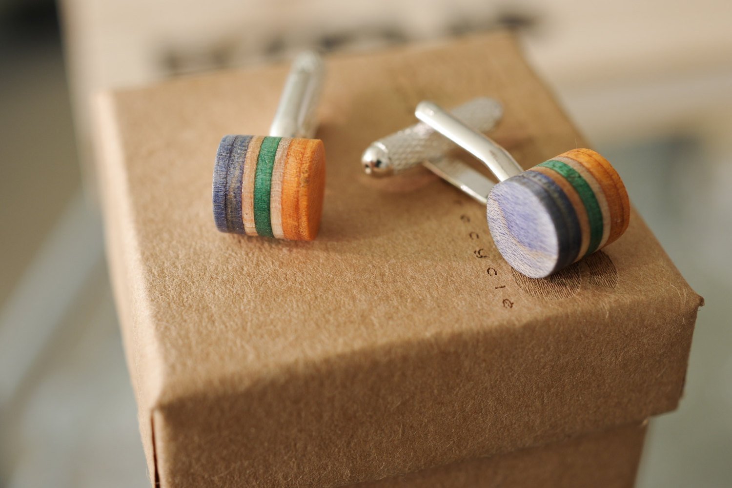 Boutons de manchette vert orange bleu - 7PLIS