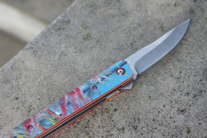 Couteau 7PLIS skateboard recyclé bleu et rouge - 7PLIS