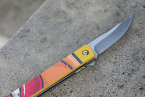Couteau 7PLIS skateboard recyclé jaune orange et rouge - 7PLIS