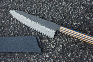 Couteau japonais CHEF noir bleu et bois - 7PLIS