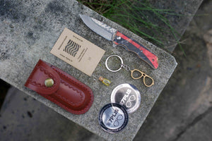 Couteau SKATEBOARD recyclé 7PLIS, rouge noir bois, modèle unique fait main - 7PLIS