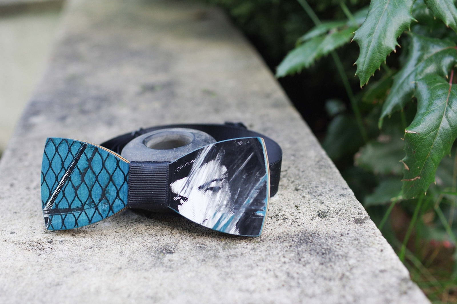 Noeud papillon 7PLIS turquoise bleu noir blanc bois - 7PLIS